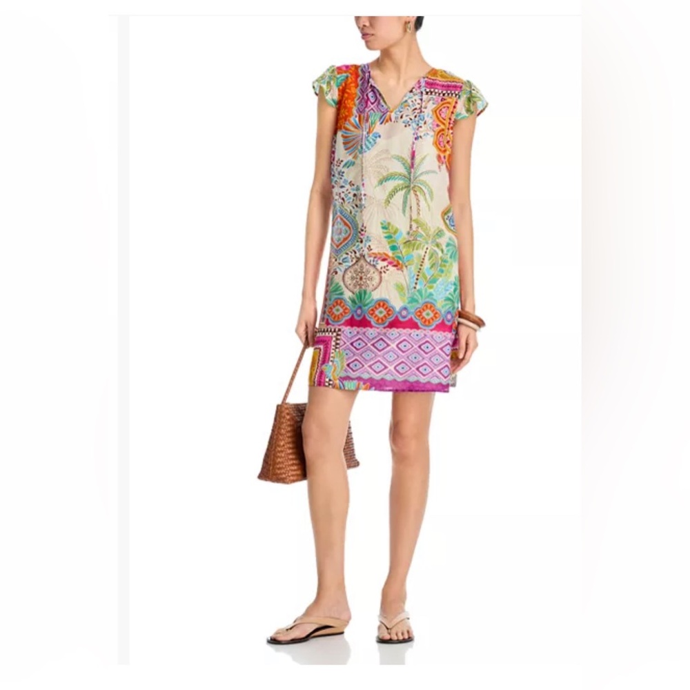 Johnny Was Colorful Print Shift Dress, XS. W/ Slip. NWT.